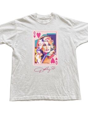 White Tee with Pink Dolly Queen Playing Card Graphic